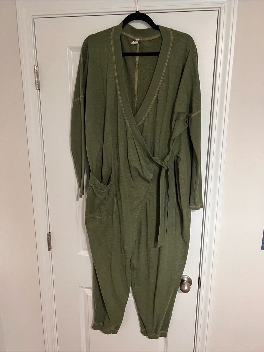 Free People Olive Green Wrap Jumpsuit with Side Pocket